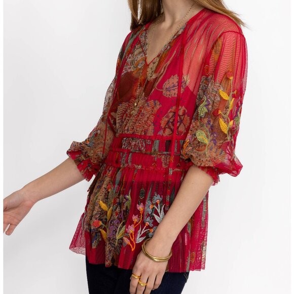 Johnny Was Feather Lark Mesh Blouse with slip, size L - Picture 2 of 7
